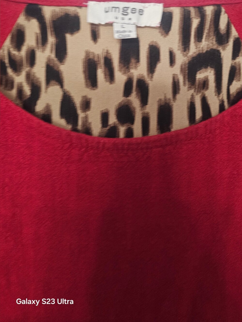 Umgee Linen-Blend Leopard Print Accent Fringe Tunic Top. Size Large - Picture 3 of 10